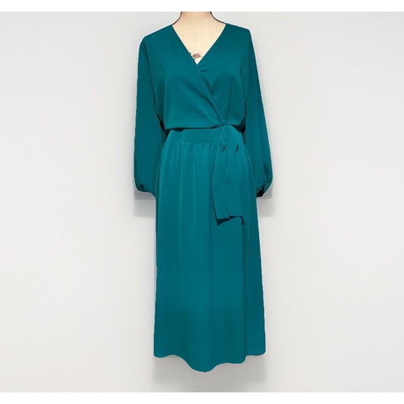 Torrid Blue Dress Women's Size 4 4X Tea Length Studio Crepe de Chine Surplice - Picture 2 of 12